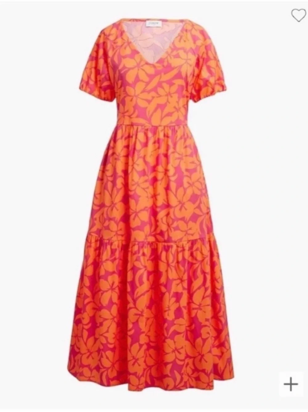 J. Crew Floral V-Neck Midi Dress in Orange & Pink